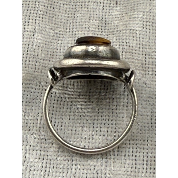 Vintage Cameo Ring Silver Tone Carved Roman Soldier Tigers Eye Size 6 - Picture 6 of 10